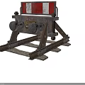 Vintage Railroad Crossing Barriers With Red White Stripes And Metal Frames