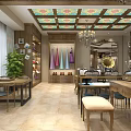 Shopping Mall Clothing Store Interior With Display Racks Decorative Ceiling Chandelier And Mirror Table