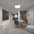 Modern Minimalist Open Living And Dining Room Interior Design With Comfortable Furniture And Storage Spaces