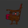 Elegant Vintage Wooden Armchair With Red Upholstered Seat And Carved Arms