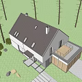 Detached Villa With White Exterior Gray Roof Stone Steps And Tree Surroundings