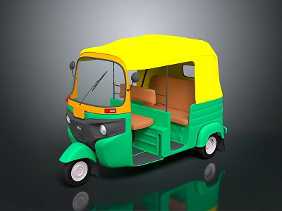 Yellow Green Tuk Tuk Vehicle With Brown Seats And 3D Exterior Design 3d model