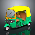 Yellow Green Tuk Tuk Vehicle With Brown Seats And 3D Exterior Design