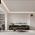 Modern Minimalist Living Dining Room Interior With Brown Sofa Coffee Table Area Rug And Wall Art