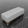 Blue Tufted Ottoman with Leather Upholstery and Gold Decorative Legs for Modern Living Space