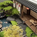 Japanese-style Zen courtyard landscape rockery waterscape bluestone tingbu bryophytes water bowl rain chain waterscape micro-terrain fishpond waterscape 3d model