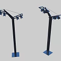 Modern Outdoor Street Lamps With Angled Brackets Multiple Lamp Heads And Black Poles