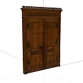 Vintage Wooden Double Doors With Intricate Carved Patterns And Decorative Top Ornamentation