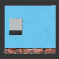 Blue Room Interior With Posters Bed Desk Lamp And Colorful Brick Base