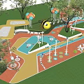 Vibrant Children's Play Area With Colorful Slides Swings Climbing Structures And Green Lawn