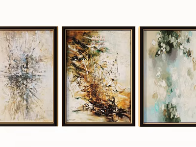 Three Abstract Paintings With Black Frames And Colorful Textures For Wall Decor 3d model