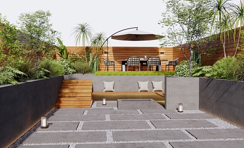 Modern Courtyard Garden Outdoor Table and Chair Landscape Seat Flowers and Plants Shrubs Landscape Trees Arbor 3d model