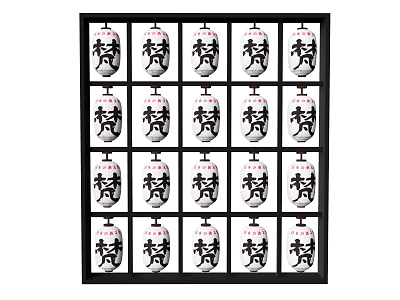 Multiple Decorative Chandeliers Arranged In Grid With Black Frame And White Black Design 3d model