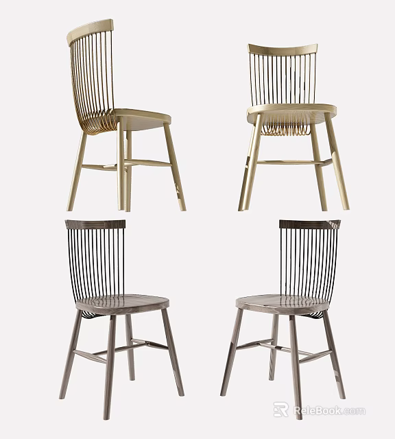 Sleek Leisure Chairs With Wooden Frame Woven Backrest And Various Color Options For Home Decor 3d model 