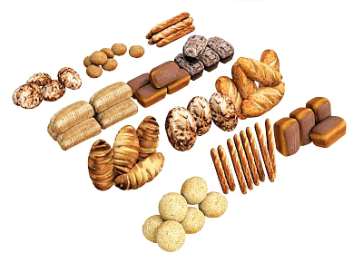 Assorted Baked Goods Collection Featuring Croissants Cookies Rolls And Chocolate Treats 3d model