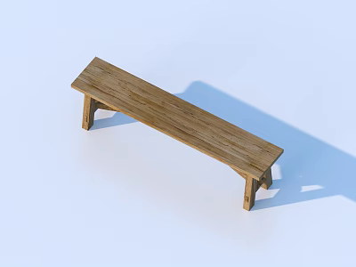 Simple Rustic Wooden Bench With Natural Grain On Light Blue Backdrop 3d model
