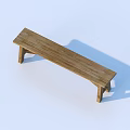 Simple Rustic Wooden Bench With Natural Grain On Light Blue Backdrop 3d model