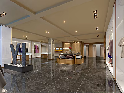 Modern Clothing Store Interior With Elegant Lighting Marble Floor And Fashion Apparel Displays 3d model