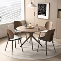 Modern Round Dining Table Set With Four Chairs Round Rug Pendant Light And Wall Art