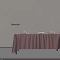 Red Tablecloth Covered Dining Table With Candles Plates And Wine Glass Setup 3d model