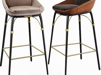 Modern Bar Stools With Light Gray And Brown Velvet Seats Black Metal Legs Gold Accents 3d model