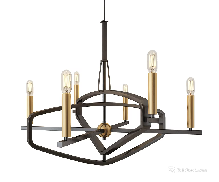 Modern Geometric Chandelier With Black Metal Frame And Golden Lamp Posts 3d model 
