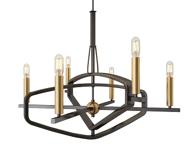 Modern Geometric Chandelier With Black Metal Frame And Golden Lamp Posts 3d model