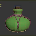 Green Glass Bottle With Cork Stopper And Twisted Rope Wrapping Shiny Surface