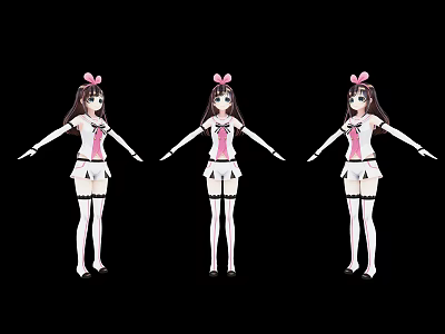 Three Anime Female Characters In White Outfit With Pink Bow Different Poses 3d model