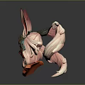 Game Movie Character With Rabbit Ears White Long Hair Green Headpiece And Orange Skin