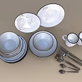 Modern Dinnerware Set With Marble Pattern Plates Bowls Mugs And Spoons 3d model