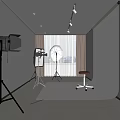 Professional Photography Studio Setup With Lighting Equipment Softbox Tripod And White Stool