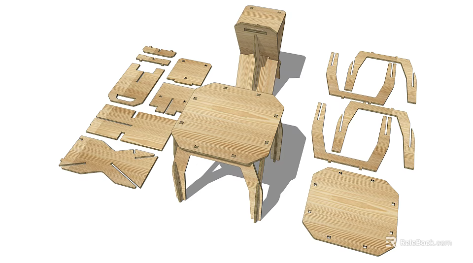 Wooden Stool Design With Assembled Components And Simple Structure Parts 3d model