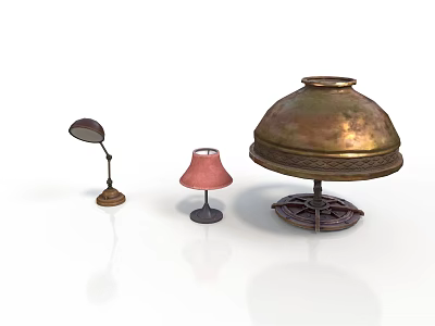 Three Unique Lamps With Vintage Copper Design And Pink Lampshade 3d model