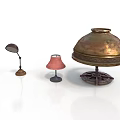 Three Unique Lamps With Vintage Copper Design And Pink Lampshade