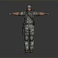 Military Soldier In Camouflage Uniform Standing With Arms Outstretched And Tactical Gear