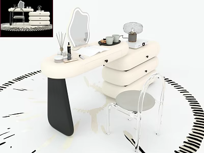Modern White And Black Dressing Table With Mirror Table Lamp Cosmetics And Transparent Chair 3d model