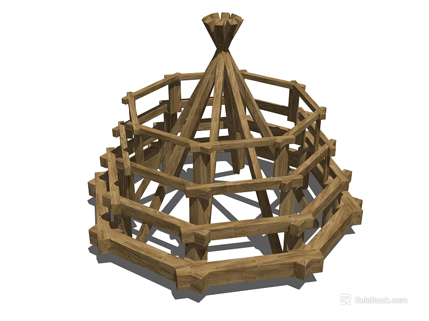 Multi Tiered Geometric Wooden Storage Shelf With Open Structure Design For Home 3d model 