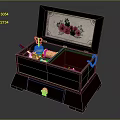 Decorative Ornament Set In Wooden Jewelry Box With Rose Pattern Golden Accents And Velvet Lining