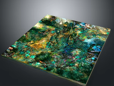 Vibrant Natural Landscape Artwork With Green Gold Blue Tones And Scenic Elements 3d model