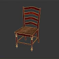 Red Wooden Leisure Chair With Slatted Backrest And Square Seat Surface Design