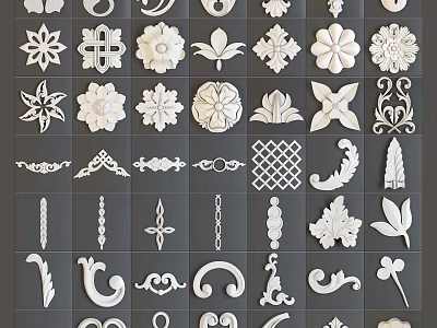 Collection Of Various Decorative Carvings Featuring Floral And Geometric Ornamental Patterns 3d model