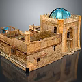 Traditional Architectural Model With Earth Toned Walls Blue Dome Arched Doors And Multi Level Structure