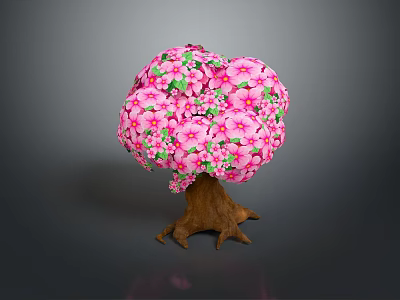 Artistic Decorative Tree With Vibrant Pink Flowers And Lush Green Leaves 3d model