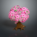 Artistic Decorative Tree With Vibrant Pink Flowers And Lush Green Leaves