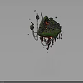 Mystical Floating Island Scene With Green Grass Red Lava Chains And Scattered Rocks