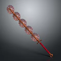 Traditional Ornate Weapon with Red Wrapped Handle Crystal Lotus Shaped Blades and Elegant Decorative Design