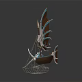 Wooden Boat Artistic Decorative Model With Blue Brown Color Unique Sail Design Fish Shaped Stern
