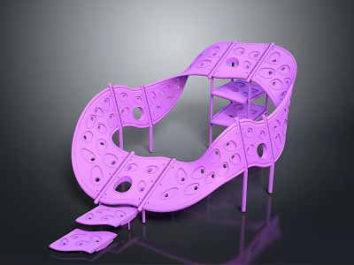 Abstract Purple Curved Perforated Art Installation With Unique Modern Structure Design 3d model