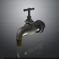Vintage Metal Faucet With Dripping Water And Reflection On Dark Background